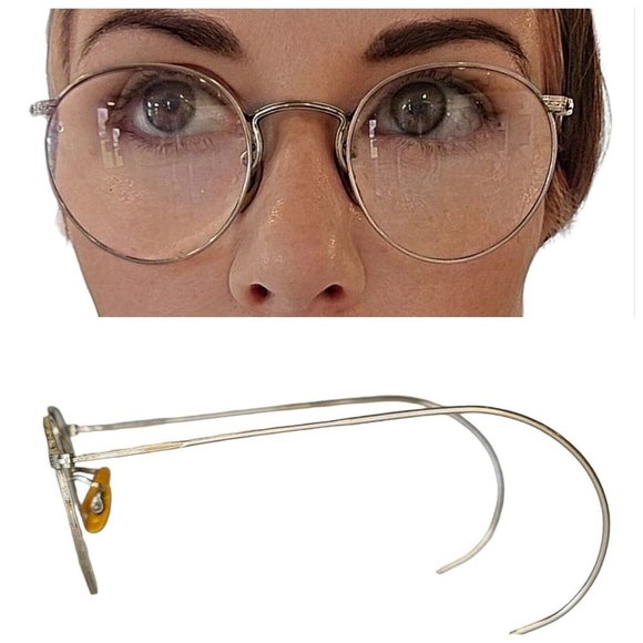 Antique American Optical AO 1/10 12K GF Ful-Vue Wire Rim Silver Round Glasses‎